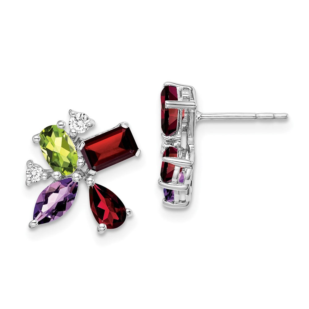 14k White Gold Amethyst/Peridot/Garnet/Real Diamond Earrings EM7129-AM/PE-011-WA