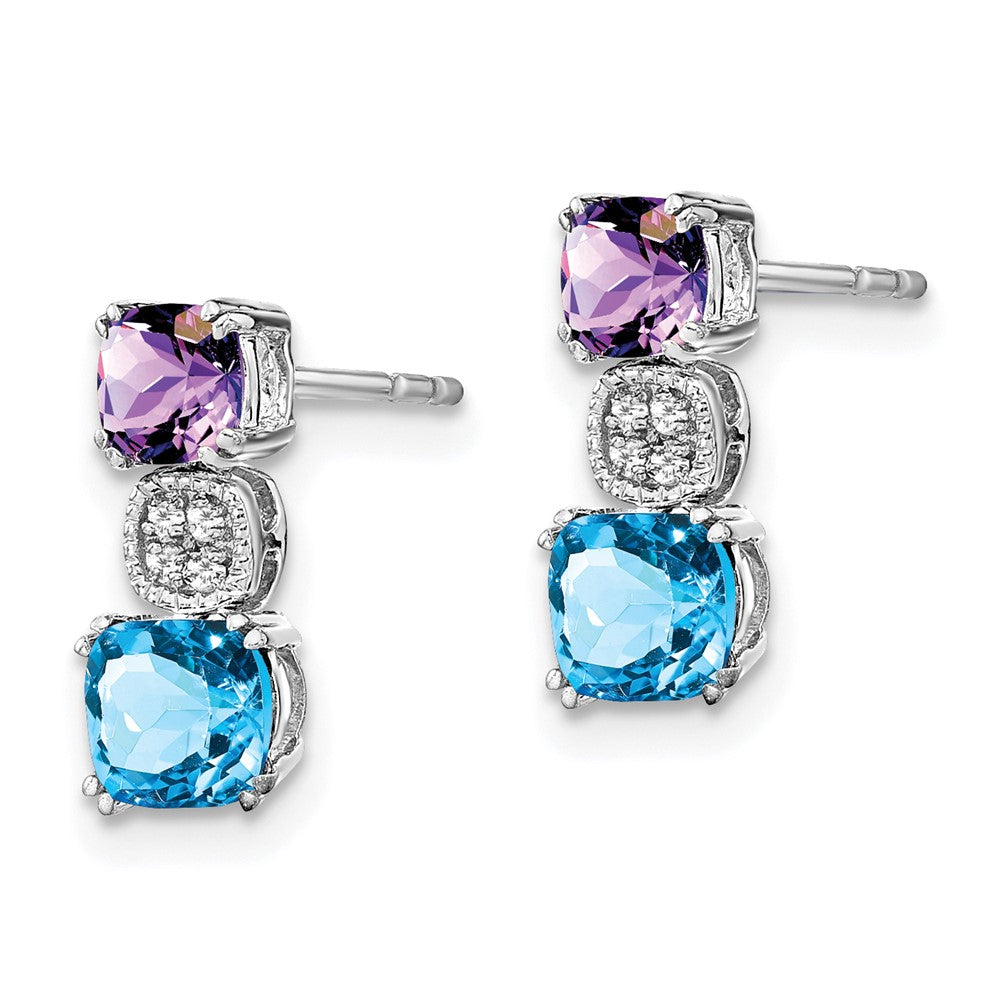 14k White Gold Amethyst/Blue Topaz/Real Diamond Earrings EM7130-AM/BT-003-WA