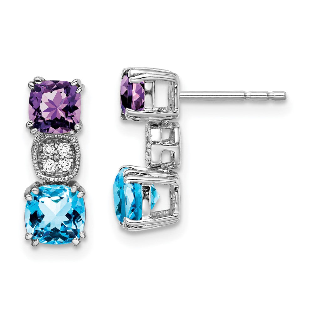 14k White Gold Amethyst/Blue Topaz/Real Diamond Earrings EM7130-AM/BT-003-WA