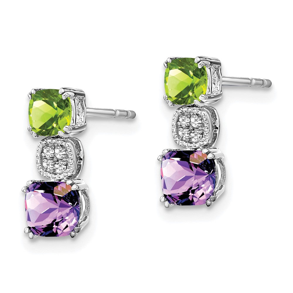14k White Gold Peridot/Amethyst/Real Diamond Earrings EM7130-PE/AM-003-WA