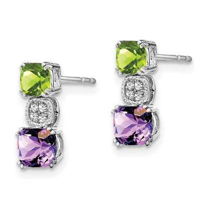 14k White Gold Peridot/Amethyst/Real Diamond Earrings EM7130-PE/AM-003-WA