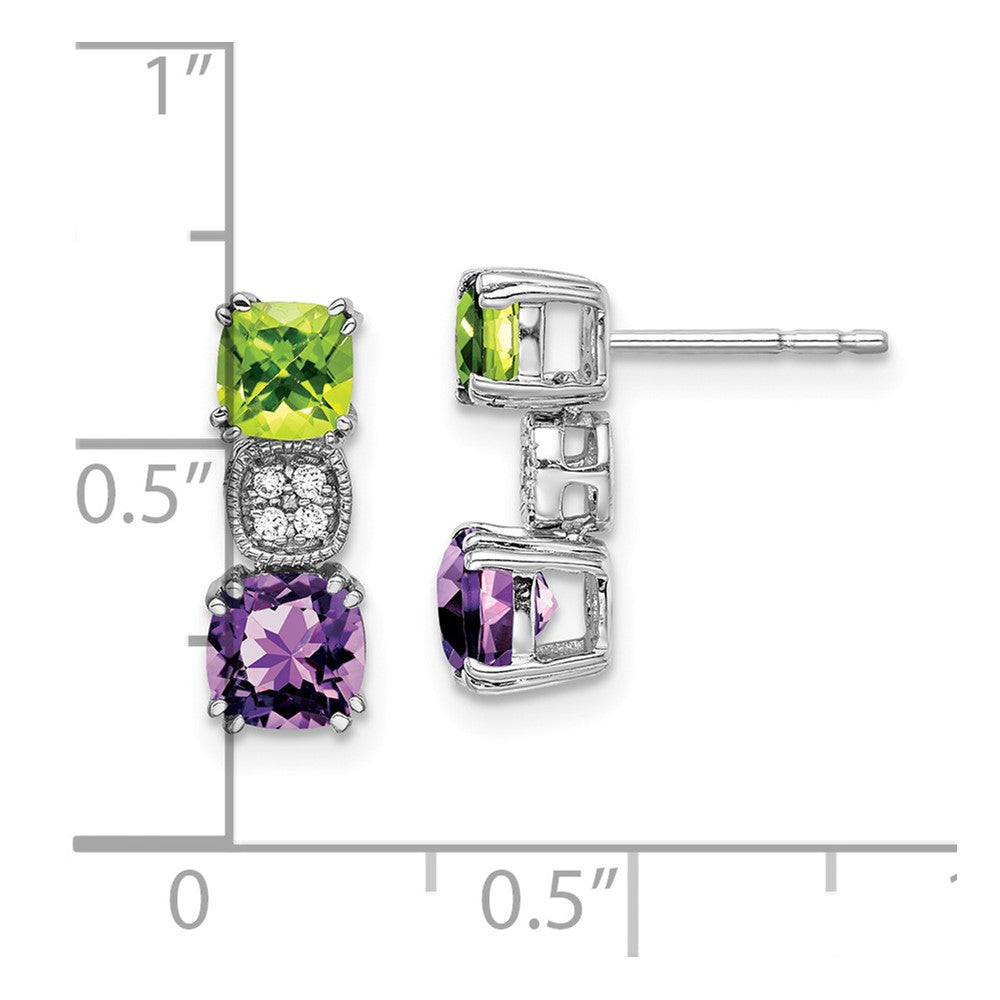 14k White Gold Peridot/Amethyst/Real Diamond Earrings EM7130-PE/AM-003-WA