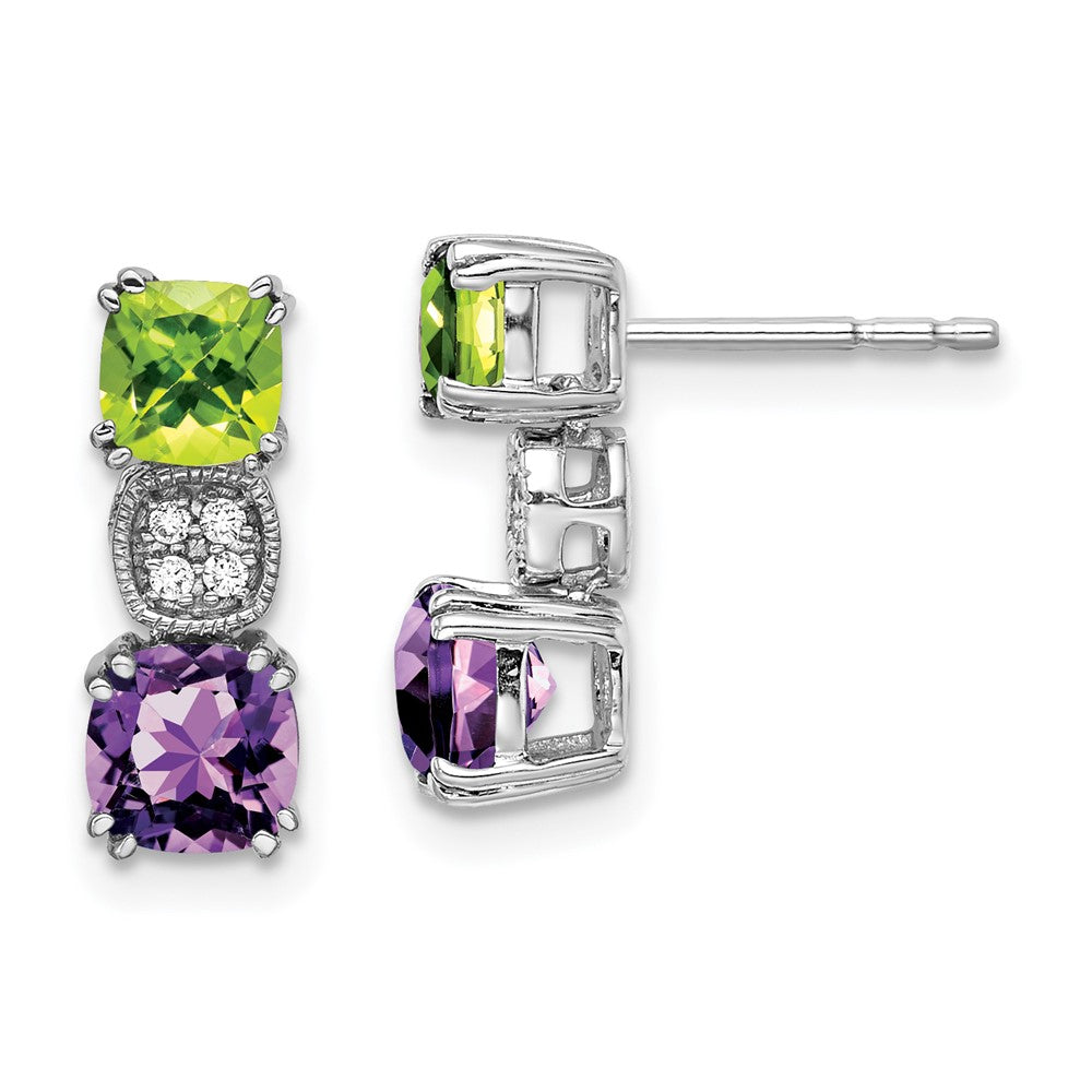 14k White Gold Peridot/Amethyst/Real Diamond Earrings EM7130-PE/AM-003-WA