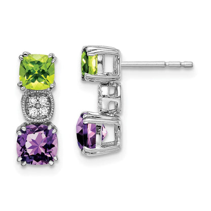 14k White Gold Peridot/Amethyst/Real Diamond Earrings EM7130-PE/AM-003-WA