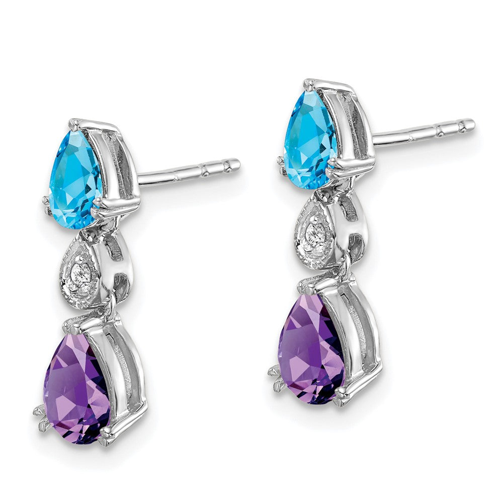 14k White Gold Blue Topaz/Amethyst/Real Diamond Earrings EM7131-BT/AM-002-WA