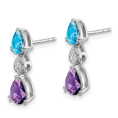 14k White Gold Blue Topaz/Amethyst/Real Diamond Earrings EM7131-BT/AM-002-WA
