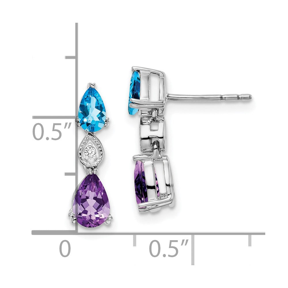 14k White Gold Blue Topaz/Amethyst/Real Diamond Earrings EM7131-BT/AM-002-WA