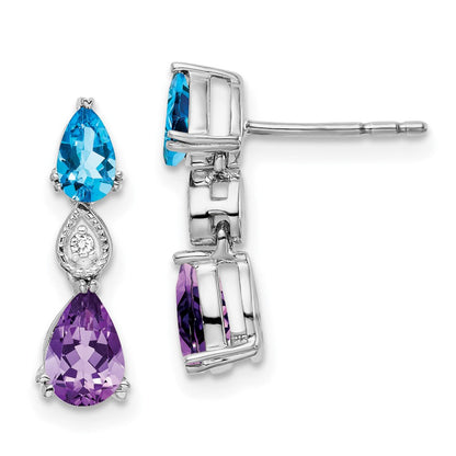 14k White Gold Blue Topaz/Amethyst/Real Diamond Earrings EM7131-BT/AM-002-WA
