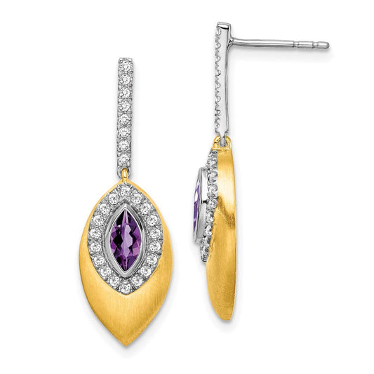 14k Yellow Gold Two-tone Amethyst and Real Diamond Dangle Earrings EM7132-AM-031-YWA