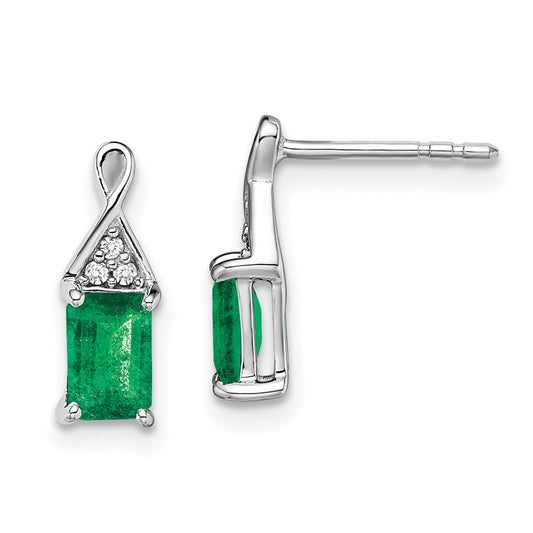 Solid 14k White Gold Simulated Emerald and CZ Earrings
