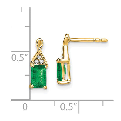 Solid 14k Yellow Gold Simulated Emerald and CZ Earrings