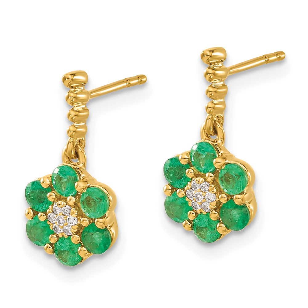 Solid 14k Yellow Gold Simulated Emerald and CZ Earrings