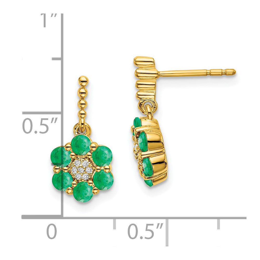 Solid 14k Yellow Gold Simulated Emerald and CZ Earrings