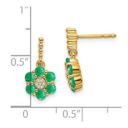 Solid 14k Yellow Gold Simulated Emerald and CZ Earrings