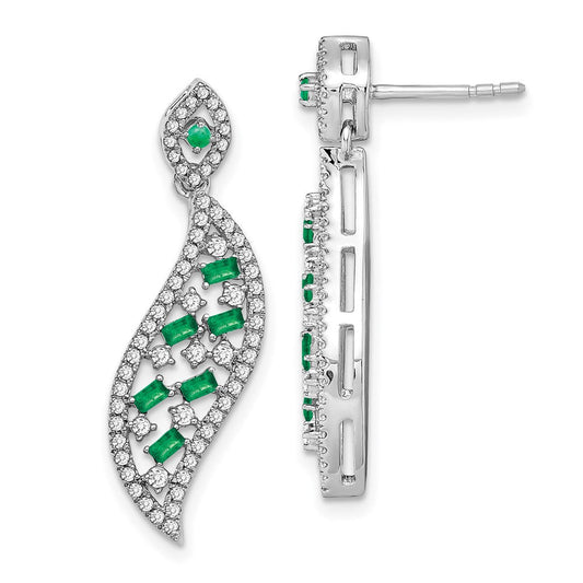 14k White Gold Emerald and Real Diamond Wave Post Earrings EM7193-EM-058-WA