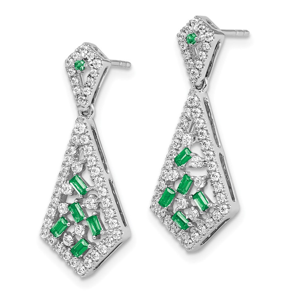 14k White Gold Emerald and Real Diamond Earrings EM7194-EM-060-WA