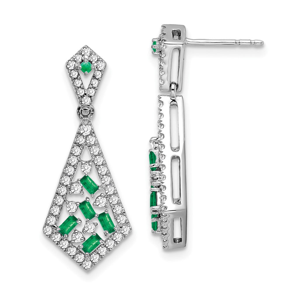 14k White Gold Emerald and Real Diamond Earrings EM7194-EM-060-WA