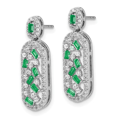 14k White Gold Emerald and Real Diamond Earrings EM7195-EM-055-WA