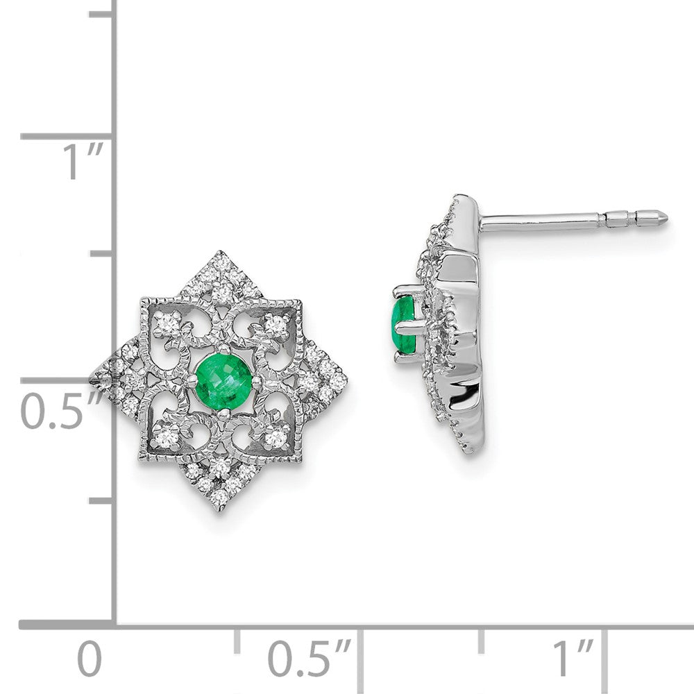 14k White Gold Emerald and Real Diamond Earrings EM7196-EM-025-WA