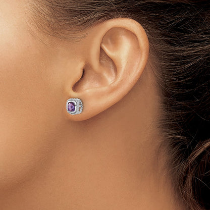 14k White Gold Cushion Amethyst Earrings