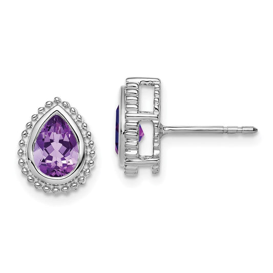 14k White Gold Pear Amethyst Post Earrings EM7203-AM-W