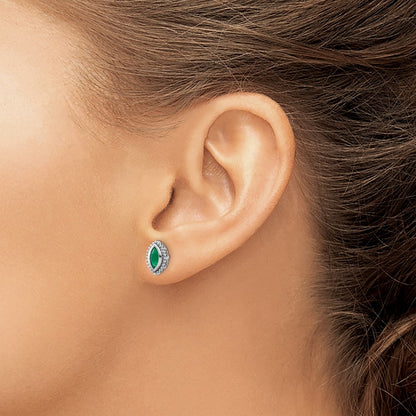 14k White Gold Marquise Emerald Post Earrings