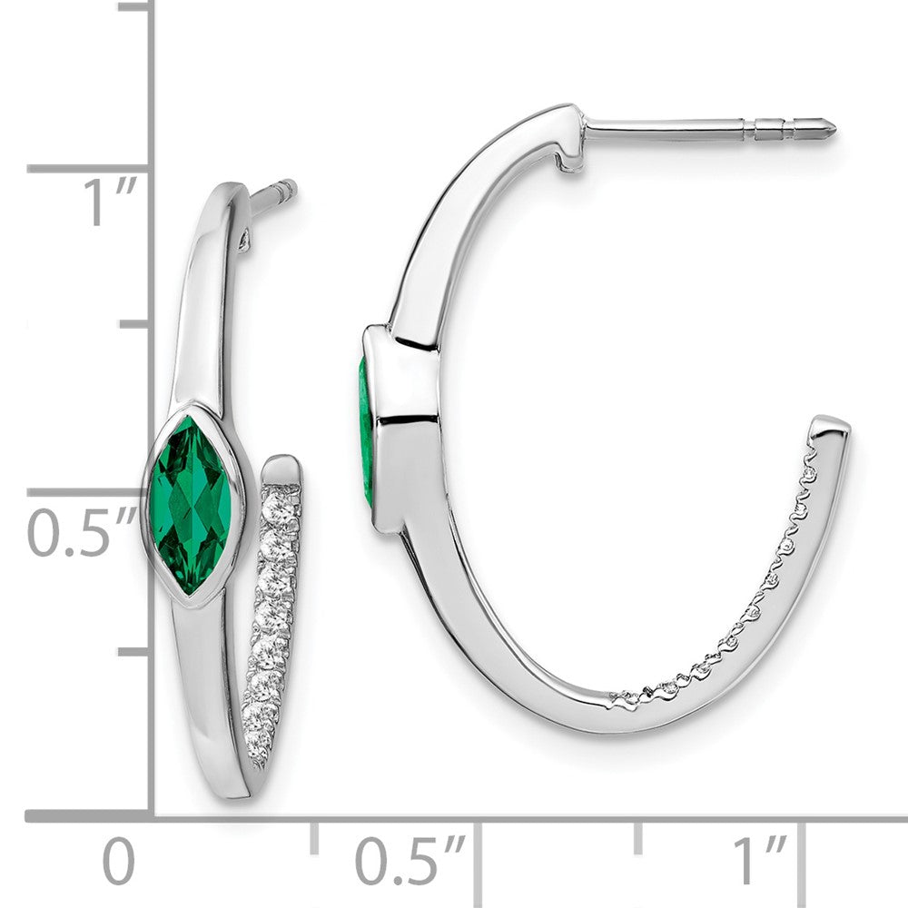 14k White Gold Marquise Created Emerald/Real Diamond J-hoop Earrings EM7217-EM-018-WA