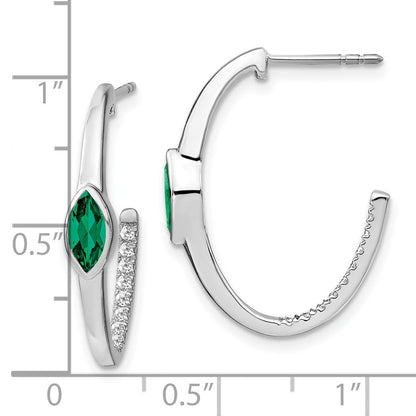 14k White Gold Marquise Created Emerald/Real Diamond J-hoop Earrings EM7217-EM-018-WA
