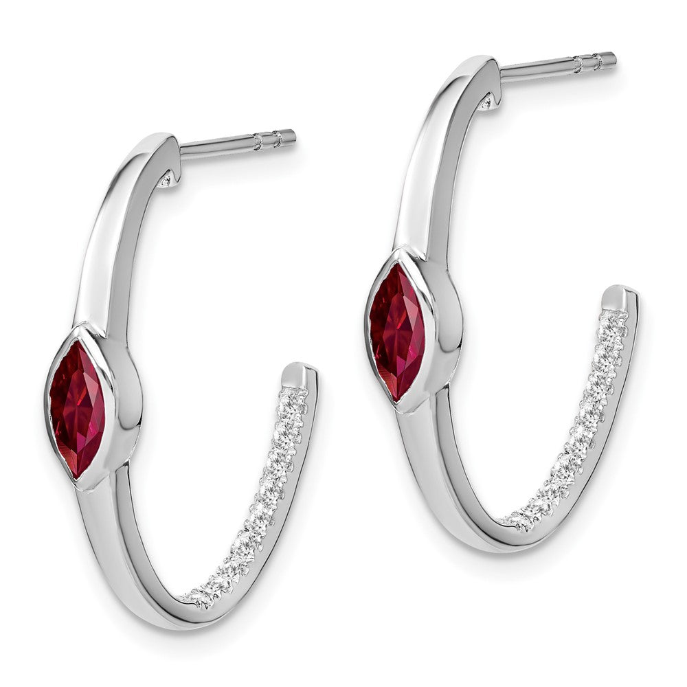 14k White Gold Marquise Created Ruby/Real Diamond J-hoop Earrings EM7217-RU-018-WA
