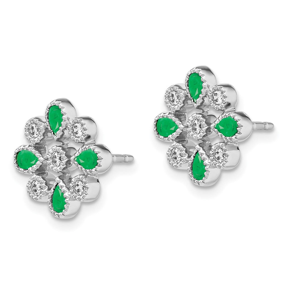 14k White Gold Emerald and Real Diamond Post Earrings EM7218-EM-015-WA
