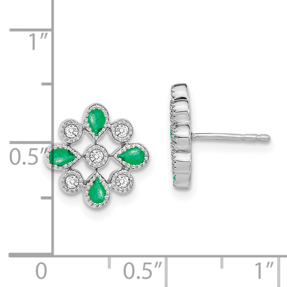 14k White Gold Emerald and Real Diamond Post Earrings EM7218-EM-015-WA