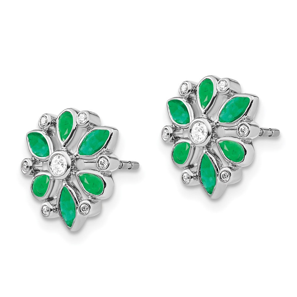 14k White Gold Emerald and Real Diamond Post Earrings EM7219-EM-013-WA