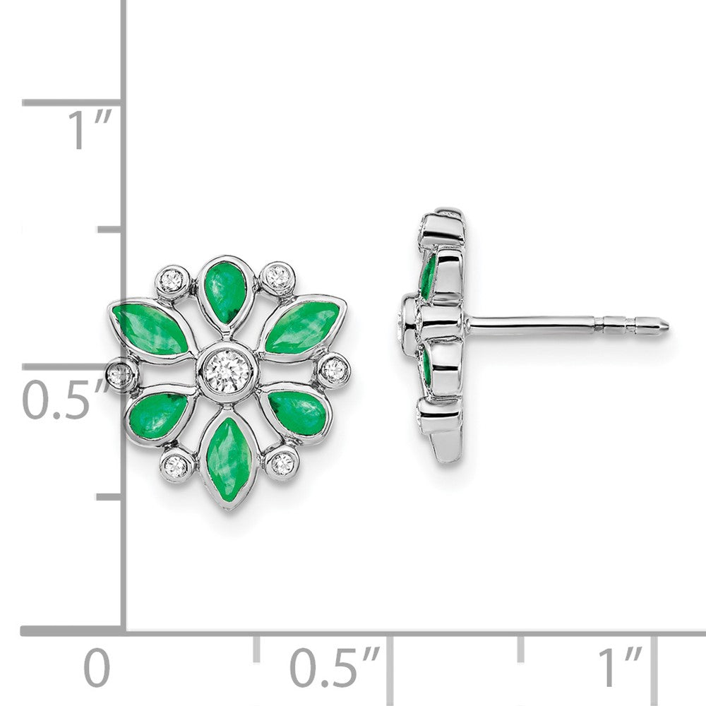 14k White Gold Emerald and Real Diamond Post Earrings EM7219-EM-013-WA