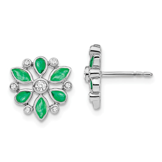 14k White Gold Emerald and Real Diamond Post Earrings EM7219-EM-013-WA