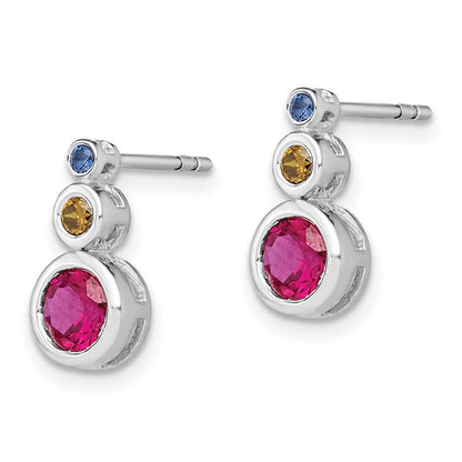 14k White Gold Ruby, Emerald and Sapphire Earrings EM7221-RSE-W