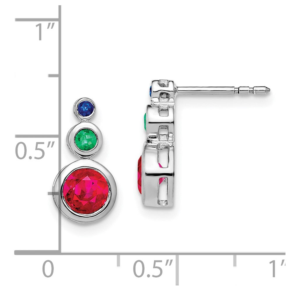 14k White Gold Ruby, Emerald and Sapphire Earrings EM7221-RSE-W