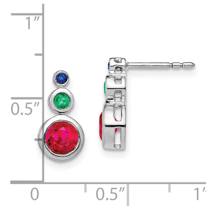14k White Gold Ruby, Emerald and Sapphire Earrings EM7221-RSE-W