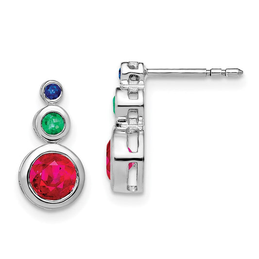 14k White Gold Ruby, Emerald and Sapphire Earrings EM7221-RSE-W