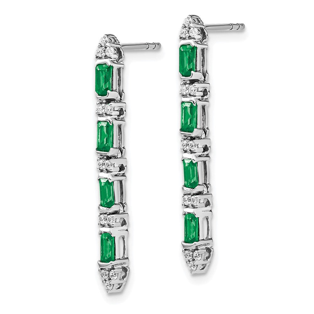 14k White Gold Emerald and Real Diamond 4-stone Dangle Earrings EM7225-EM-020-WA