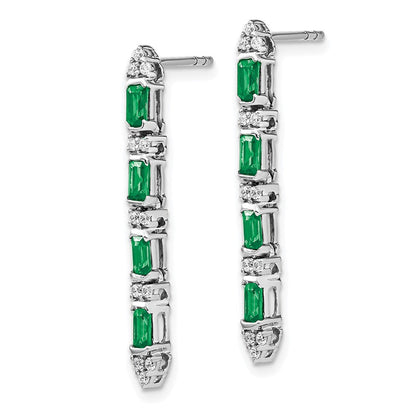 14k White Gold Emerald and Real Diamond 4-stone Dangle Earrings EM7225-EM-020-WA