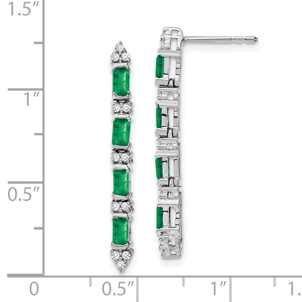 14k White Gold Emerald and Real Diamond 4-stone Dangle Earrings EM7225-EM-020-WA