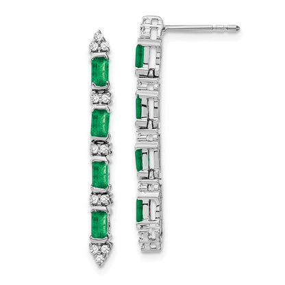 14k White Gold Emerald and Real Diamond 4-stone Dangle Earrings EM7225-EM-020-WA