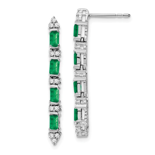 14k White Gold Emerald and Real Diamond 4-stone Dangle Earrings EM7225-EM-020-WA