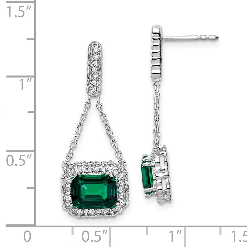 14k White Gold Created Emerald and Real Diamond Dangle Earrings EM7227-EM-033-WA