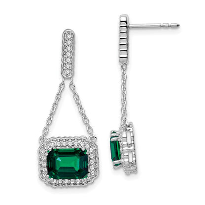 14k White Gold Created Emerald and Real Diamond Dangle Earrings EM7227-EM-033-WA