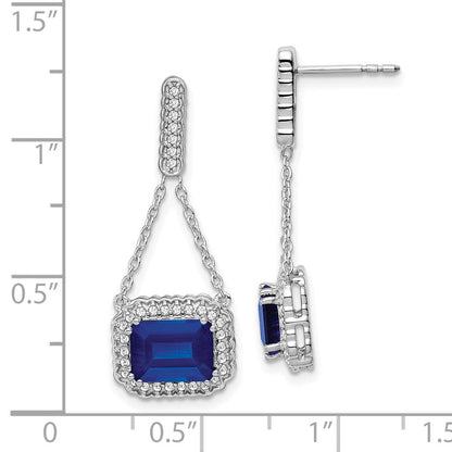 14k White Gold Created Sapphire and Real Diamond Dangle Earrings EM7227-SA-033-WA