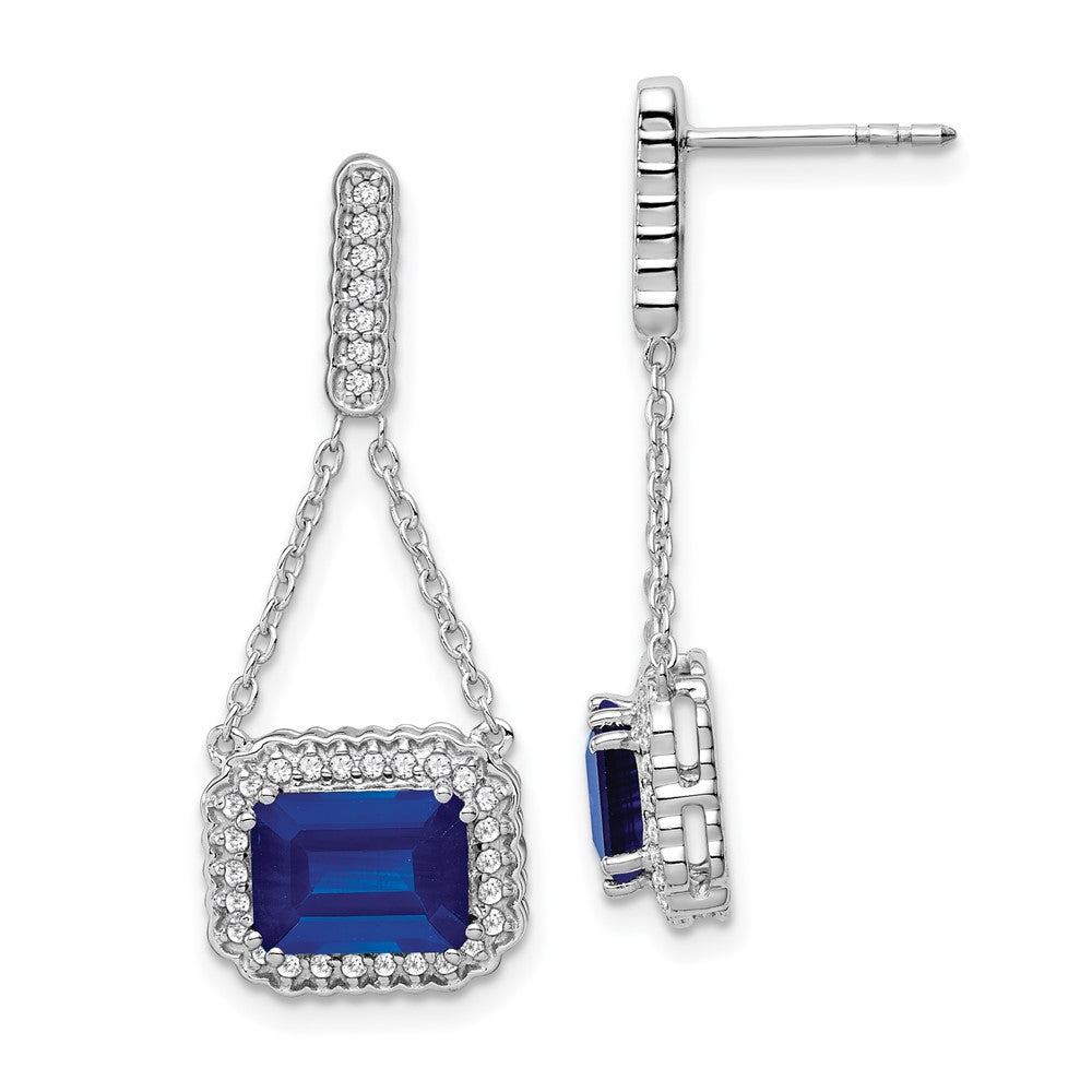 14k White Gold Created Sapphire and Real Diamond Dangle Earrings EM7227-SA-033-WA