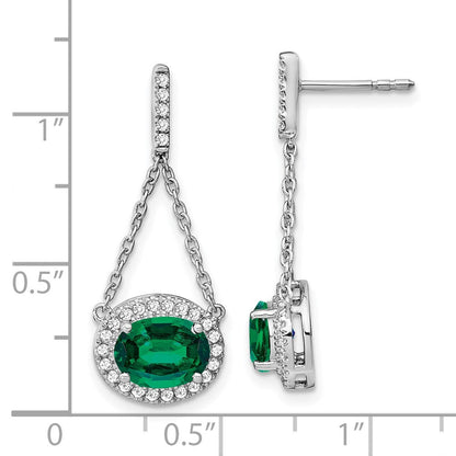 14k White Gold Oval Created Emerald and Real Diamond Dangle Earrings EM7228-EM-033-WA