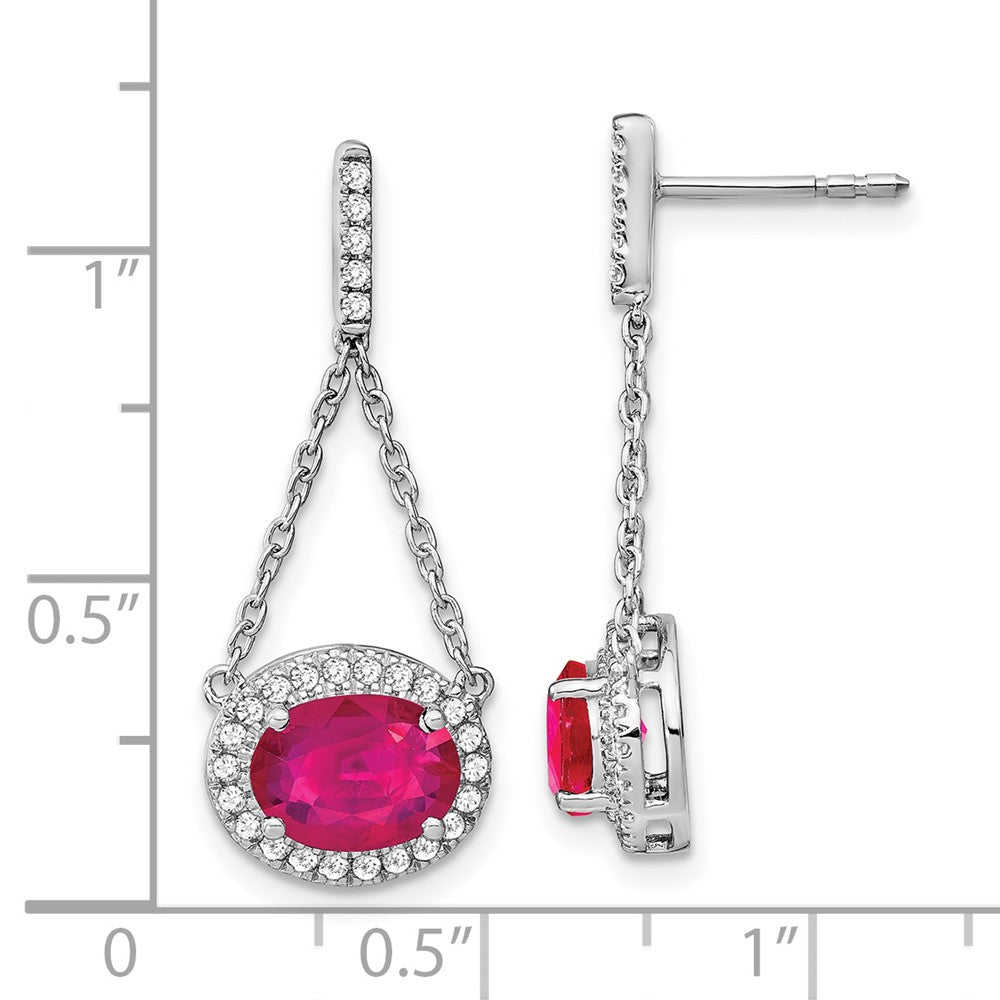 14k White Gold Oval Created Ruby and Real Diamond Dangle Earrings EM7228-RU-033-WA