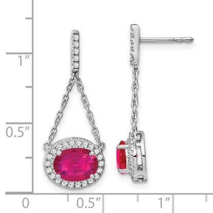 14k White Gold Oval Created Ruby and Real Diamond Dangle Earrings EM7228-RU-033-WA